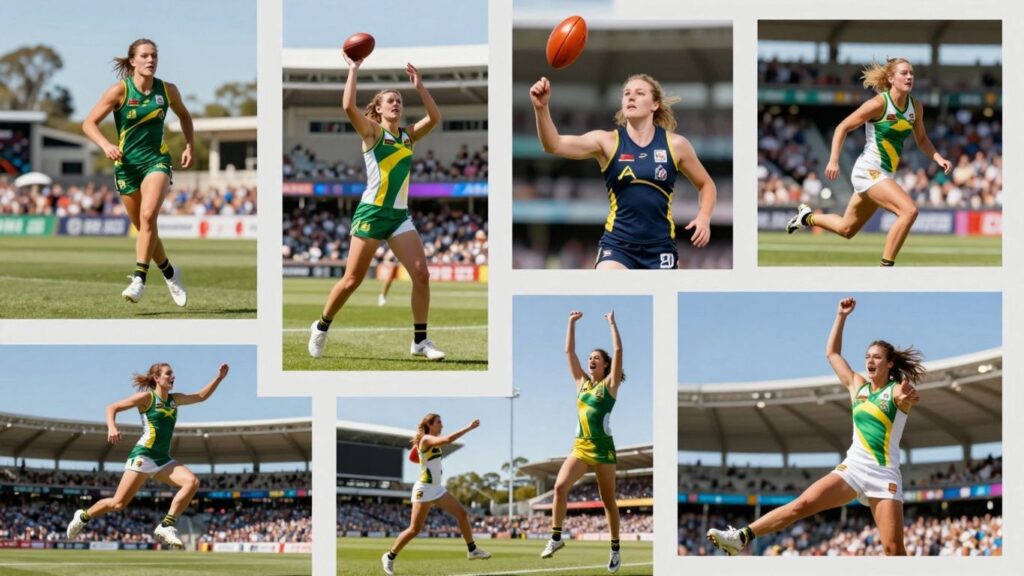 Athletes competing in Australian sporting events, crowds cheering.