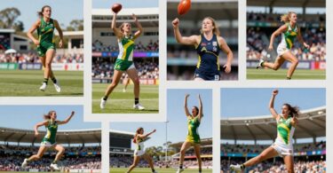 Athletes competing in Australian sporting events, crowds cheering.