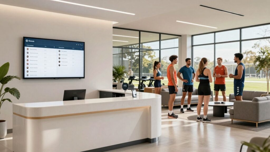 Sports club admin software interface on screens in Australia.
