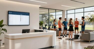 Sports club admin software interface on screens in Australia.