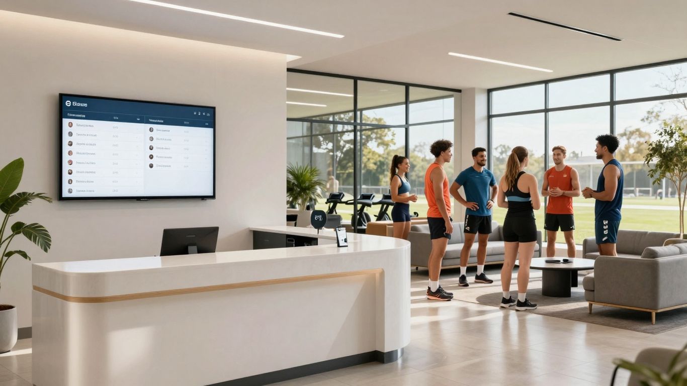 Sports club admin software interface on screens in Australia.