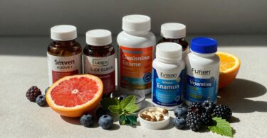 Digestive enzyme supplements with fresh fruits in Australia.