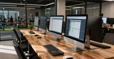 Sports club software interface on a computer screen.