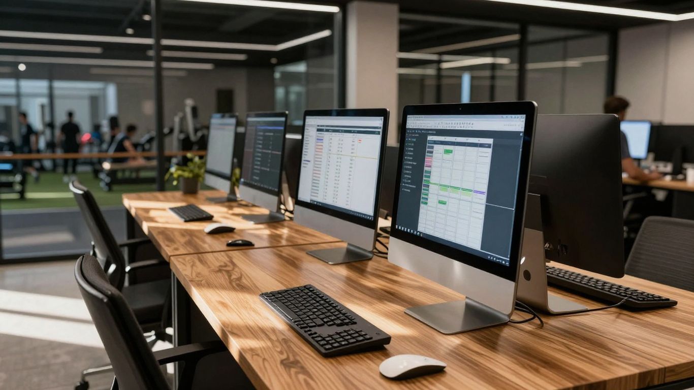 Sports club software interface on a computer screen.