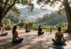 Yoga retreat in misty Blue Mountains, Australia.