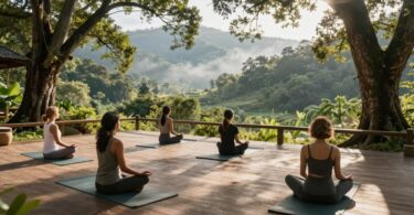 Yoga retreat in misty Blue Mountains, Australia.