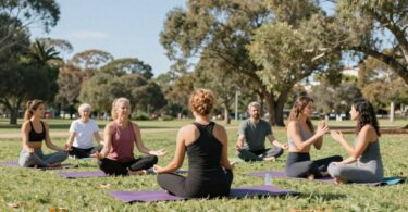 People enjoying nature and wellness activities in Australia.