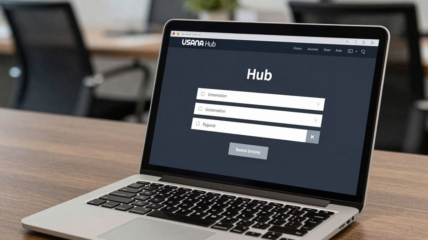 USANA Hub login page on a laptop screen
