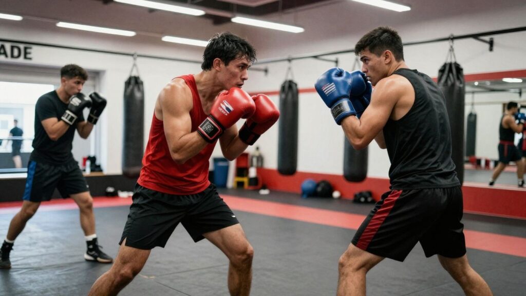 Boxers training intensely at Perth's Cuban Boxing Club.