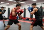 Boxers training intensely at Perth's Cuban Boxing Club.