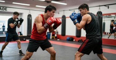 Boxers training intensely at Perth's Cuban Boxing Club.