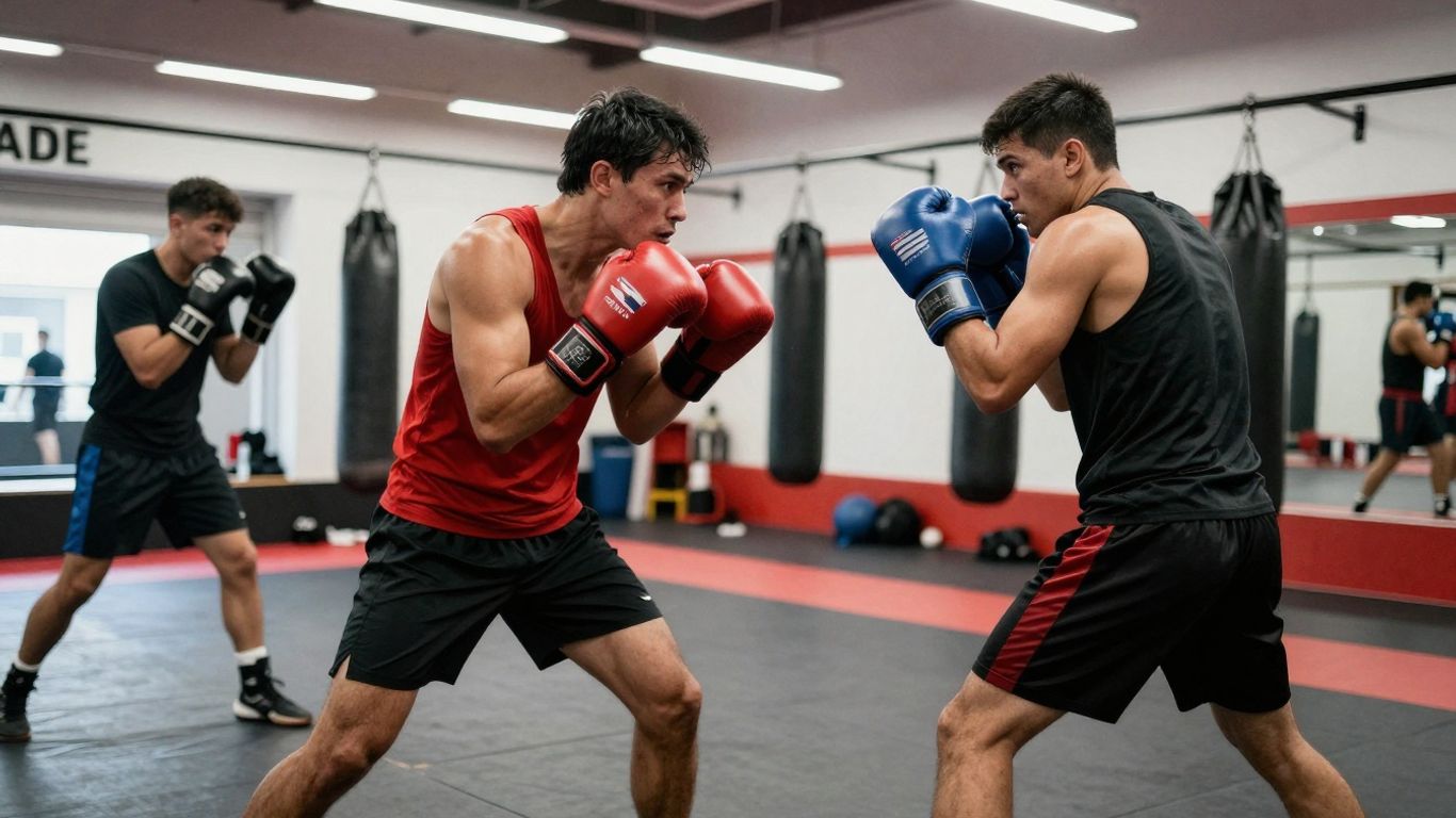 Boxers training intensely at Perth's Cuban Boxing Club.