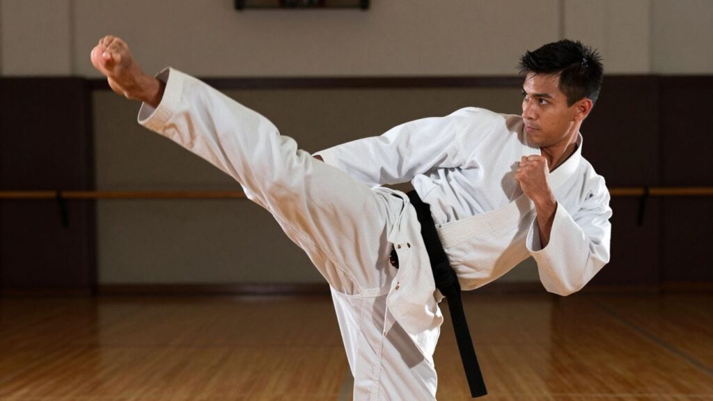 Martial artist in action at Kiva Dojo.