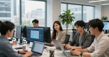Young tech team working in modern Australian office
