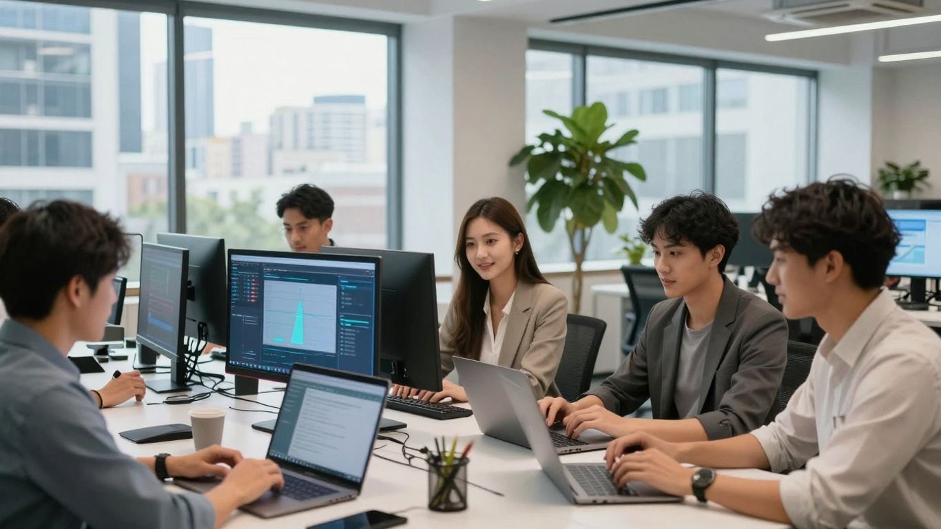 Young tech team working in modern Australian office