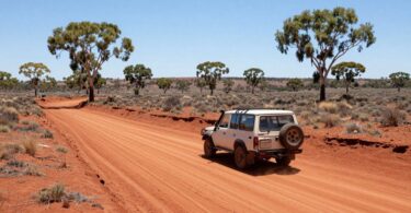 4x4 vehicle driving on dusty outback road