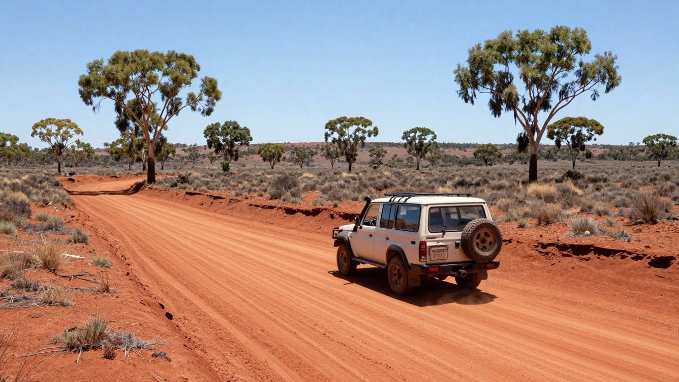4x4 vehicle driving on dusty outback road