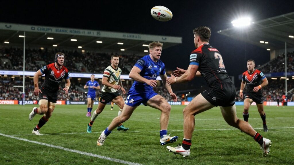 Rugby league players in action during a match.