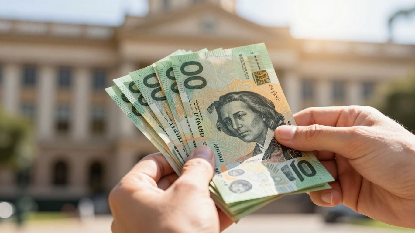 Australian dollars and government building for funding grants.