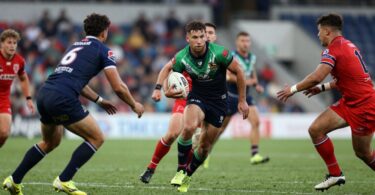 Rugby league players in action, 2025 season anticipation.