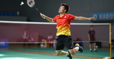 Badminton player in action at Wetherill Park Badminton courts.