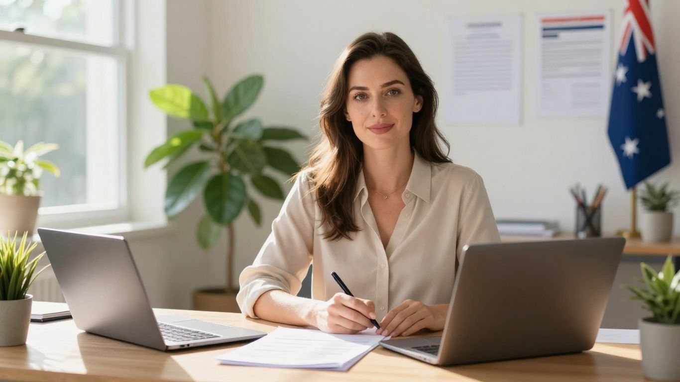 Australian woman applying for government grant at home