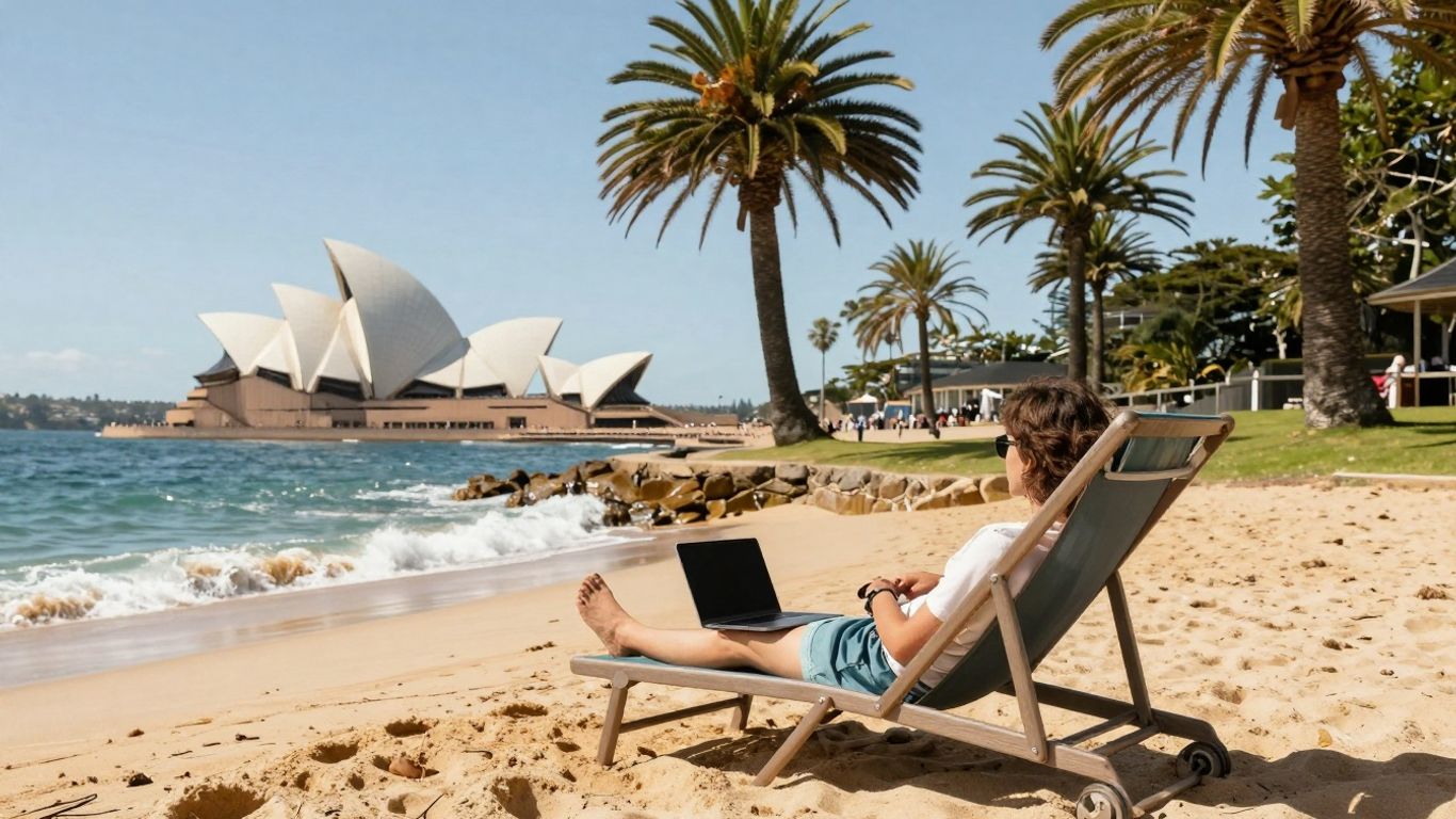 Australian beach with person earning passive income.