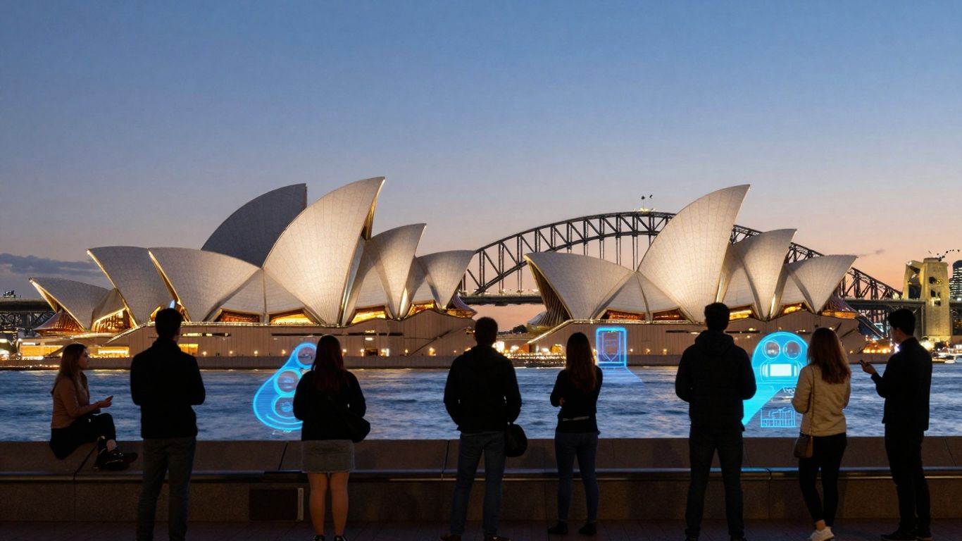 Sydney skyline with glowing tech elements, 2026.