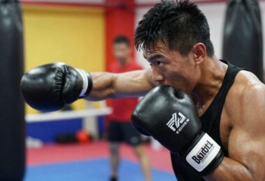 Boxer training hard at Cuban Boxing Club Perth.