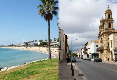 Perth beach versus UK city street comparison.