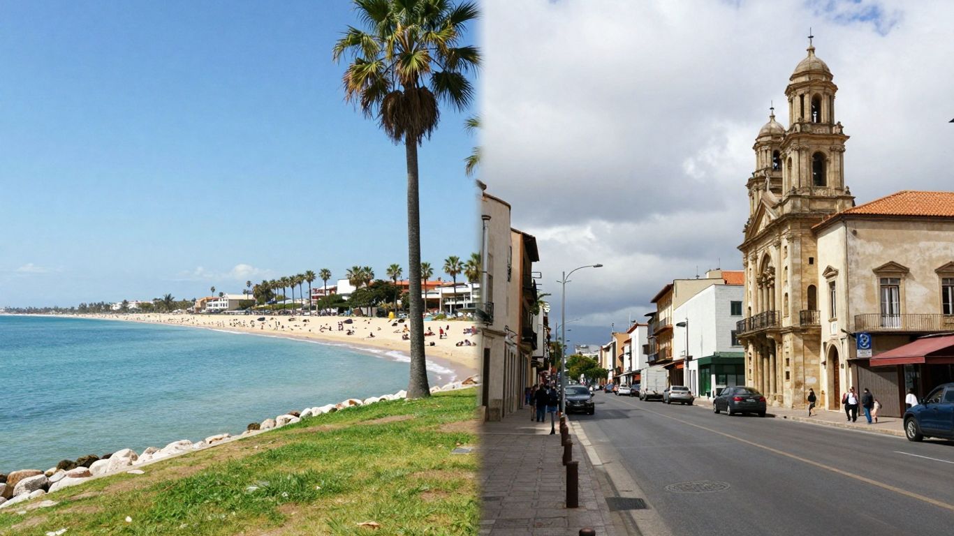 Perth beach versus UK city street comparison.