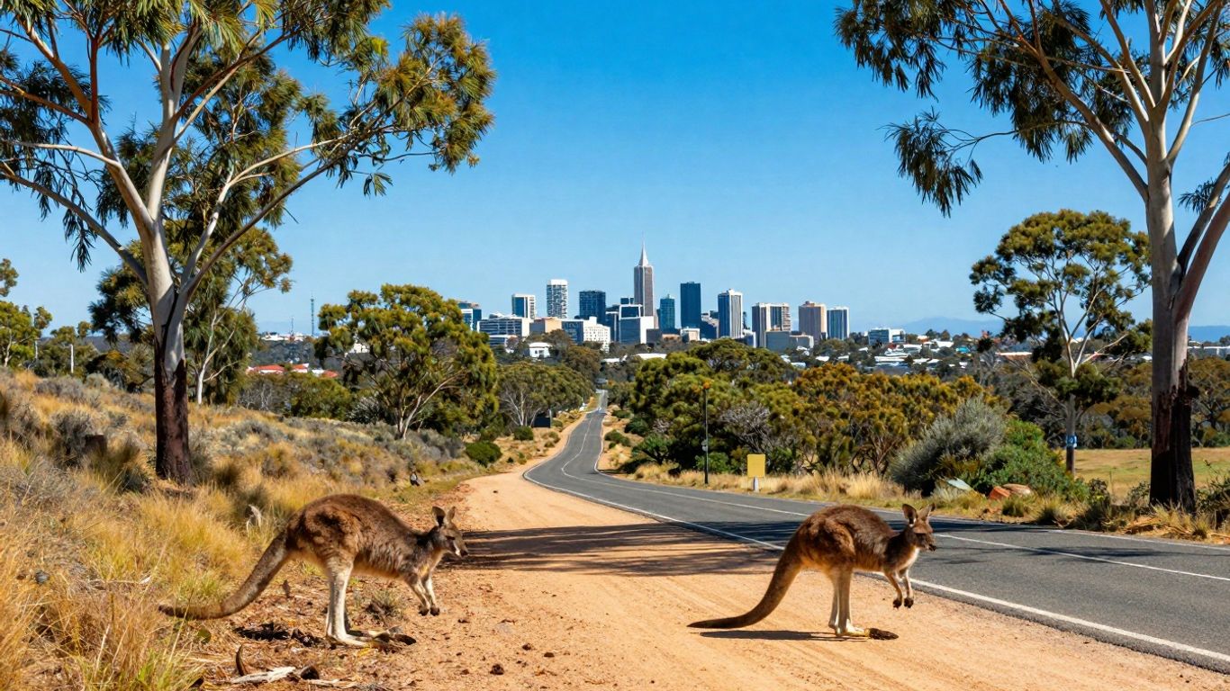 Iconic Australian landmarks and wildlife under a sunny sky.