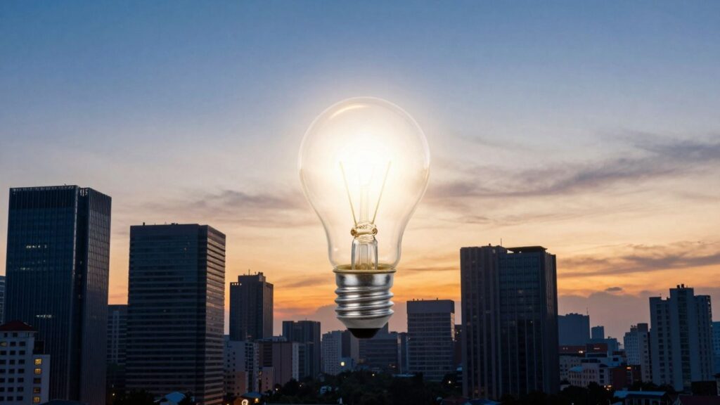 Australian tech startups innovation cityscape glowing light bulb