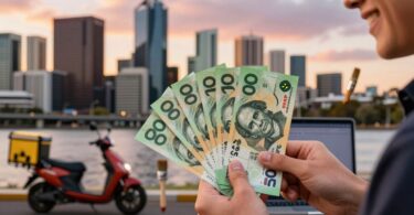 Australian person earning cash from side hustles in a city.