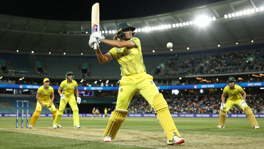 Australian women cricketers in action during a match.