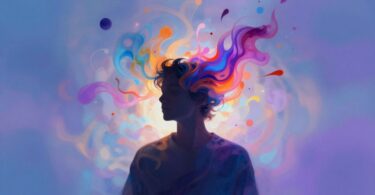 Artistic colours exploding from a person's head.