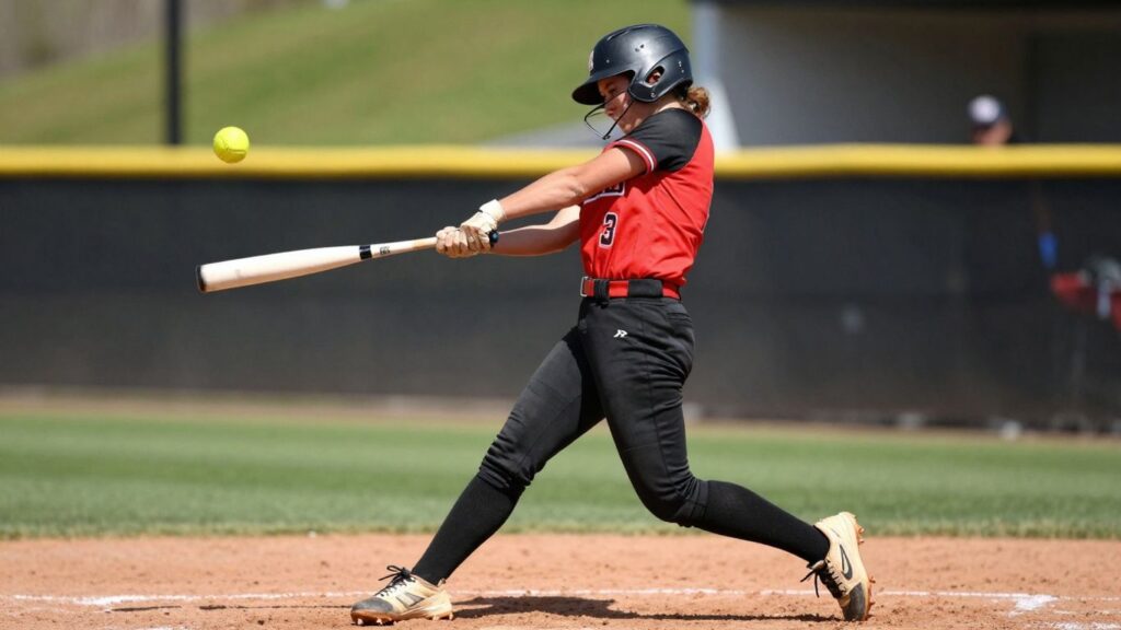 Softball player swinging bat at Penrith game.