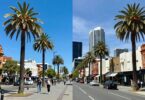 Perth skyline versus London street scene comparison.