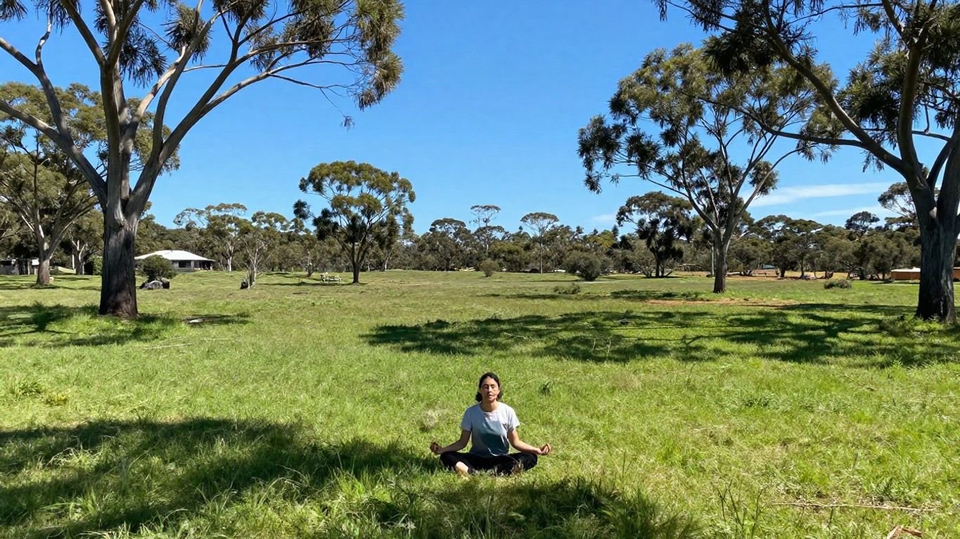 Person meditating in Australian nature, healing.