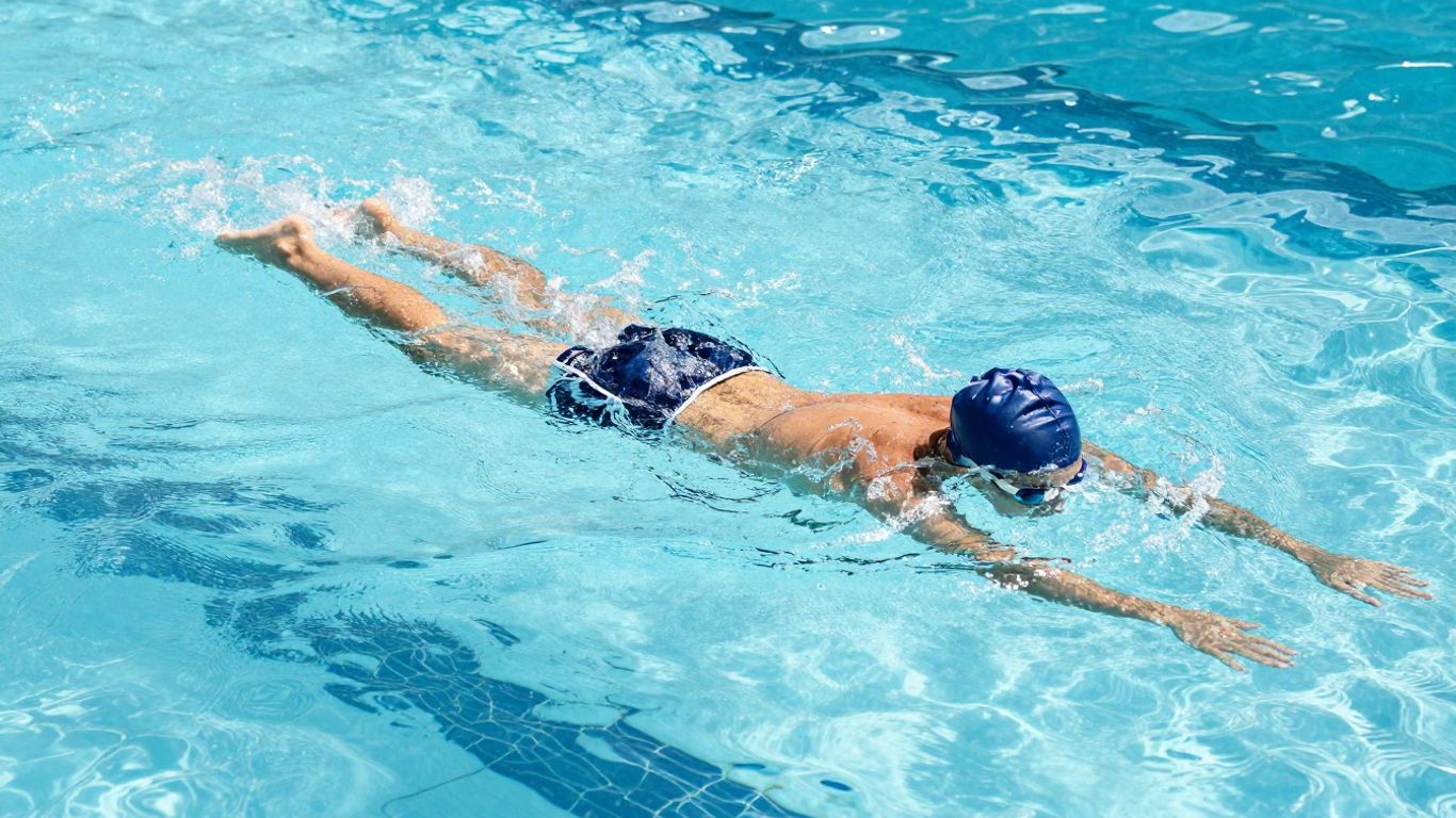 Beginner swimmer learning in Australian pool