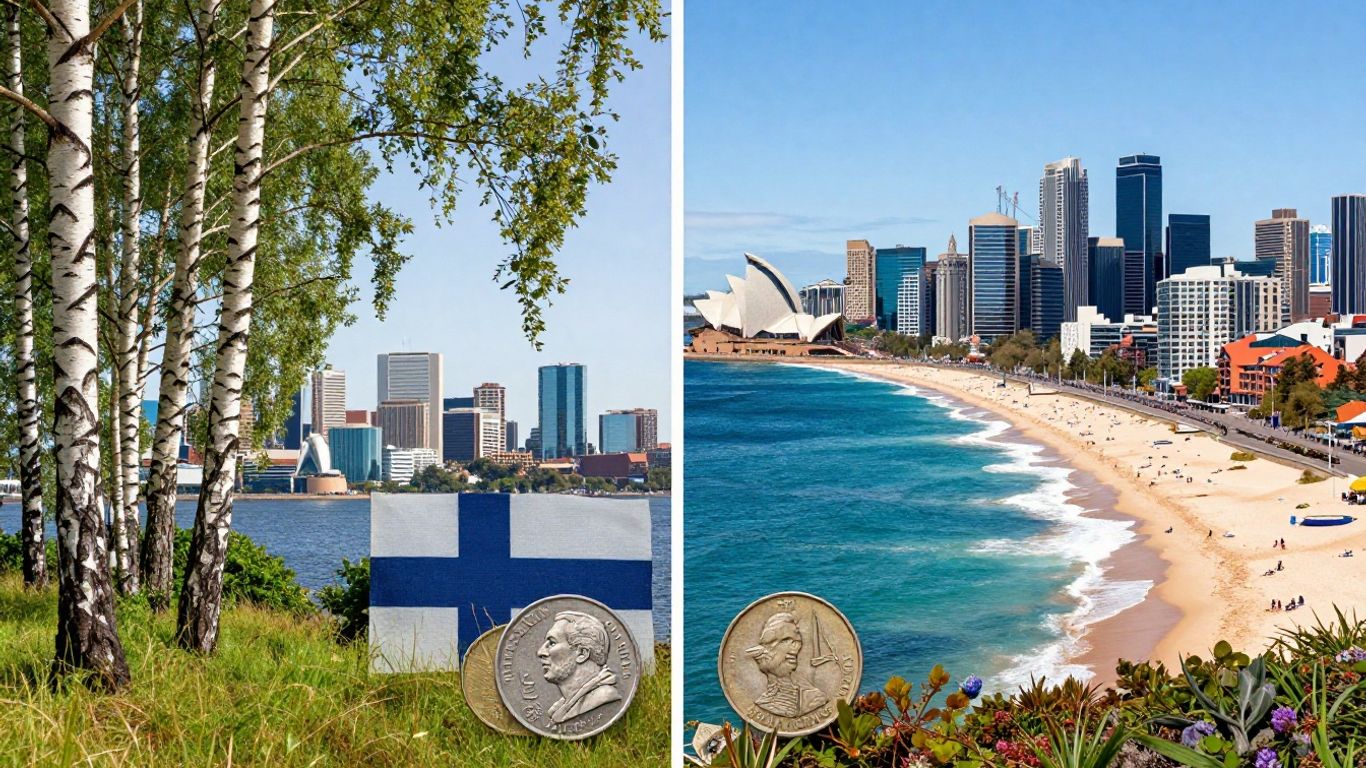 Finland vs Australia cost of living comparison visual.