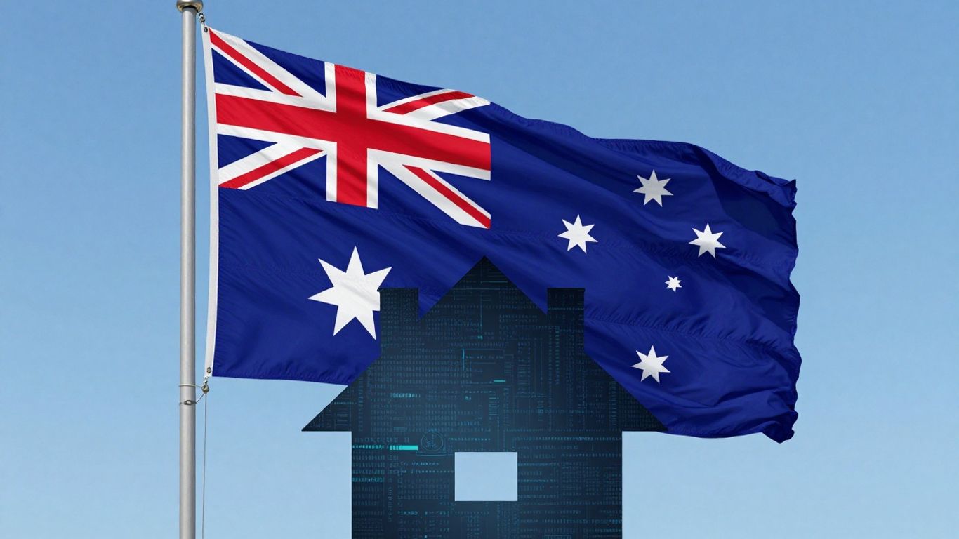 Australian flag and abstract house graphic