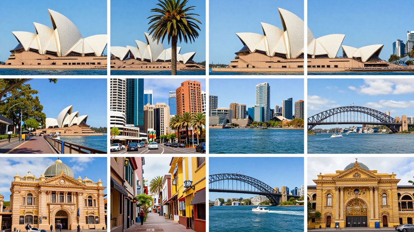 Iconic landmarks of Australia's major cities.