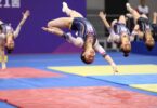 Young gymnasts performing flips and leaps in Craigieburn.