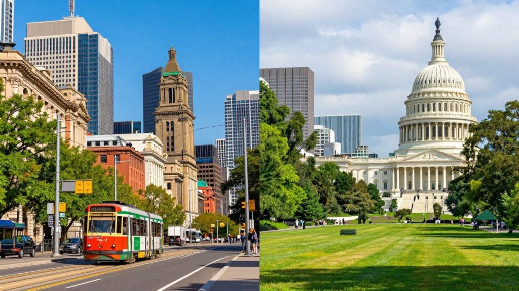 Melbourne vs Washington DC city comparison image.