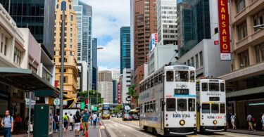 Melbourne and Hong Kong cityscapes side-by-side.