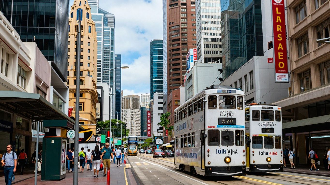 Melbourne and Hong Kong cityscapes side-by-side.