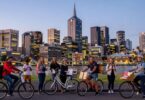 Melbourne skyline with people earning extra cash.