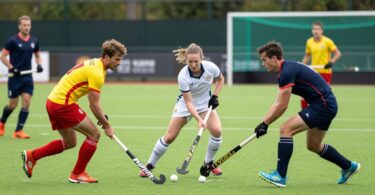 Ryde Hockey Club players in action on a grassy field.