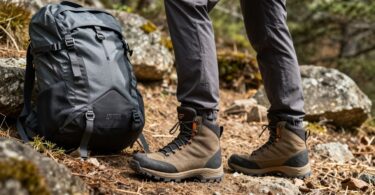 Hiker with Hi-Tec gear on an outdoor adventure.
